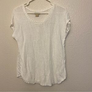 Lucky Brand boho white top blouse Crochet Eyelet embroidered open knit lace S